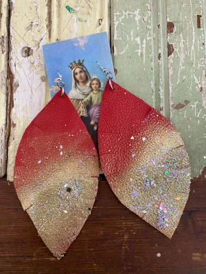 Red and silver feather Statement Earrings