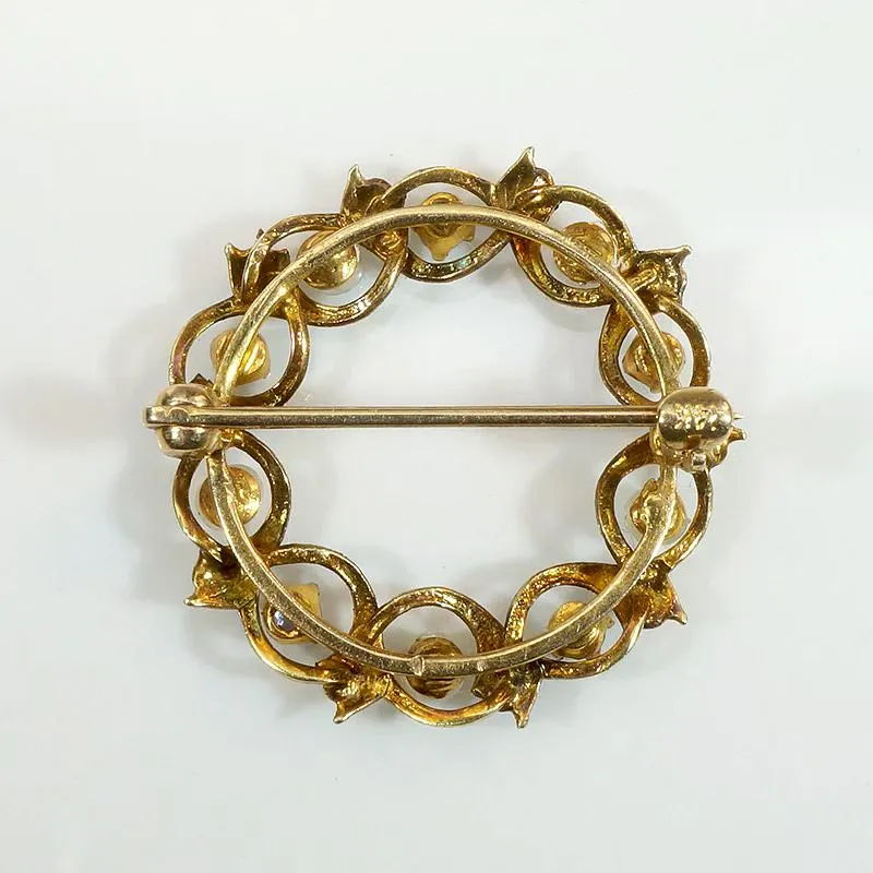 Romantic Medieval Revival Sapphire & Pearl Circle Brooch