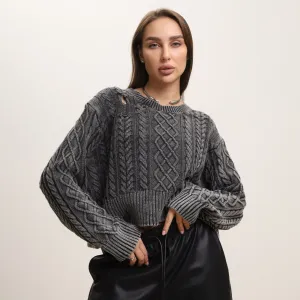 Round Neck Ripped Short Sweater