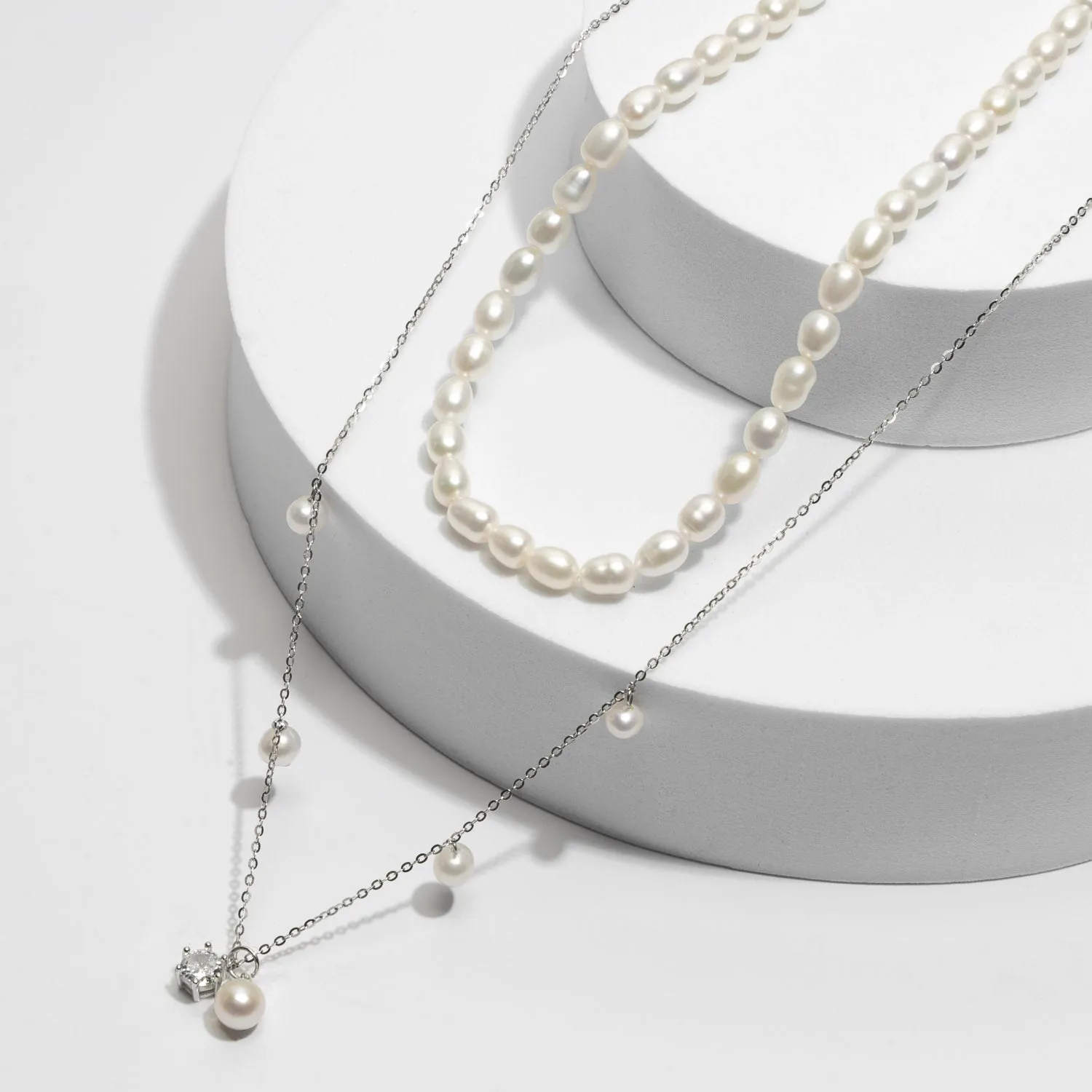 SATIN GLIMMER PEARL STRAND LAYERED NECKLACE