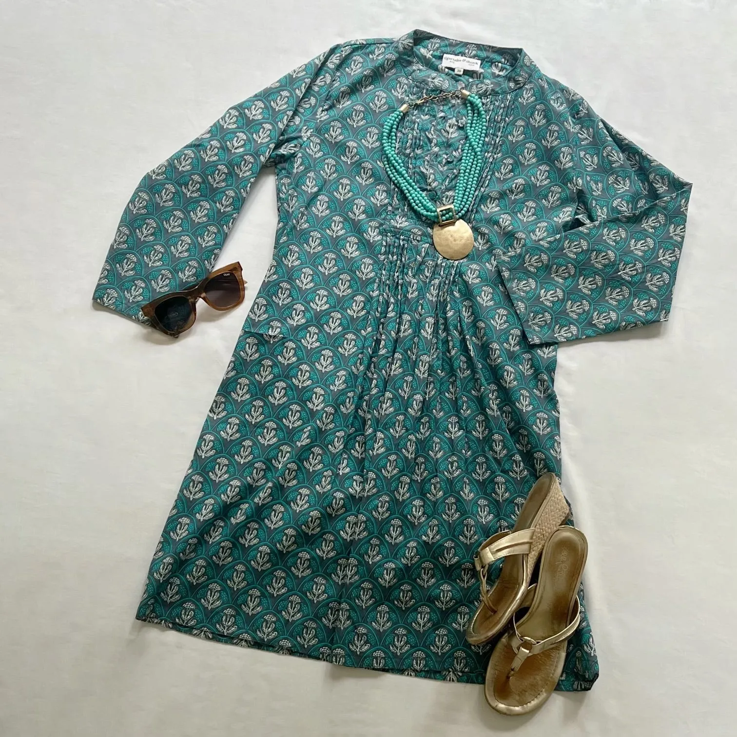 Sheila Dress - Blue/Aqua Blockprint