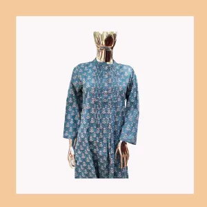 Sheila Dress - Blue/Aqua Blockprint