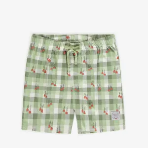 Short de pyjama vert à carreaux en coton biologique, adulte || Plaid green pyjama shorts in organic cotton, adult