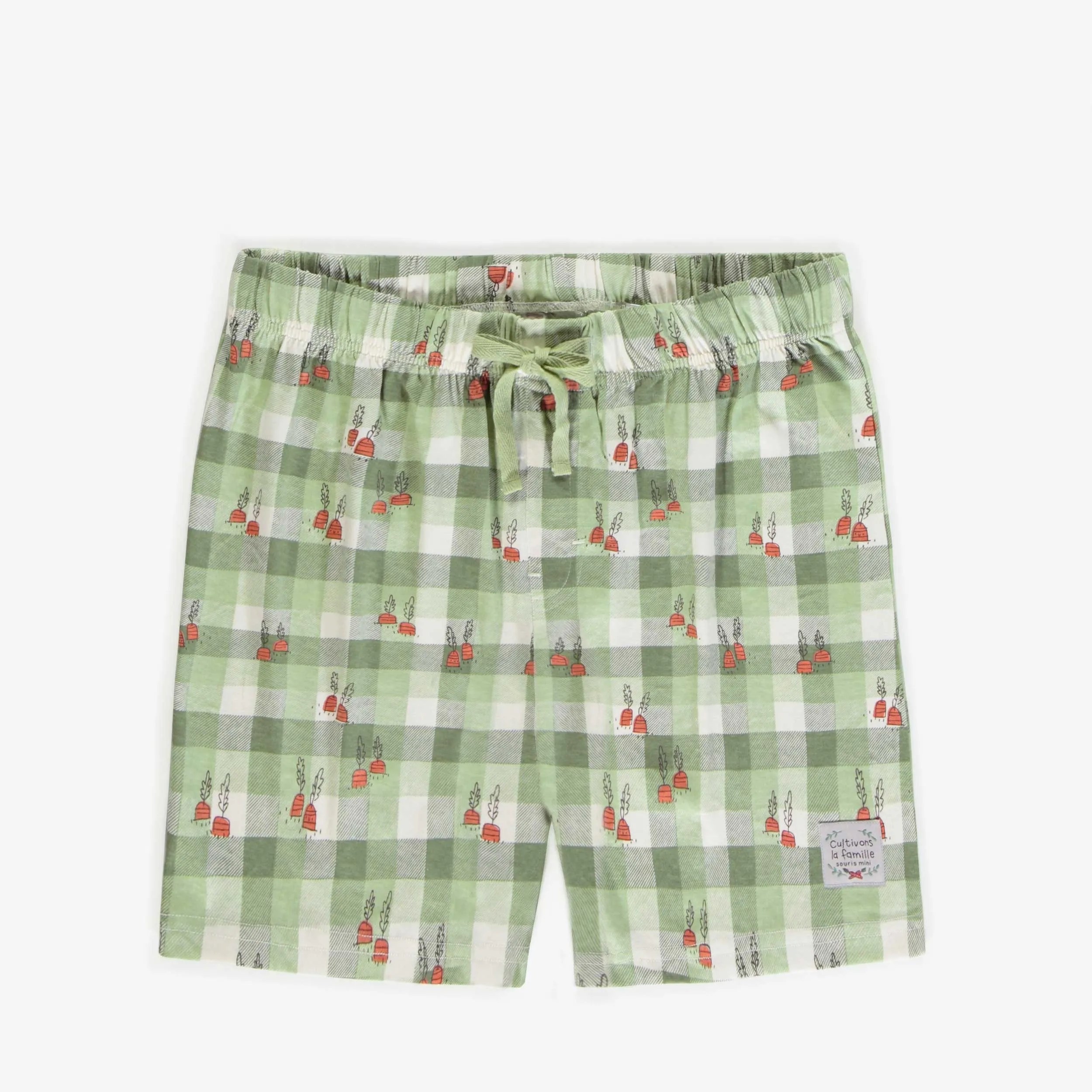 Short de pyjama vert à carreaux en coton biologique, adulte || Plaid green pyjama shorts in organic cotton, adult