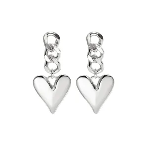 Silver-Plated Curb Chain Heart Drop Earrings