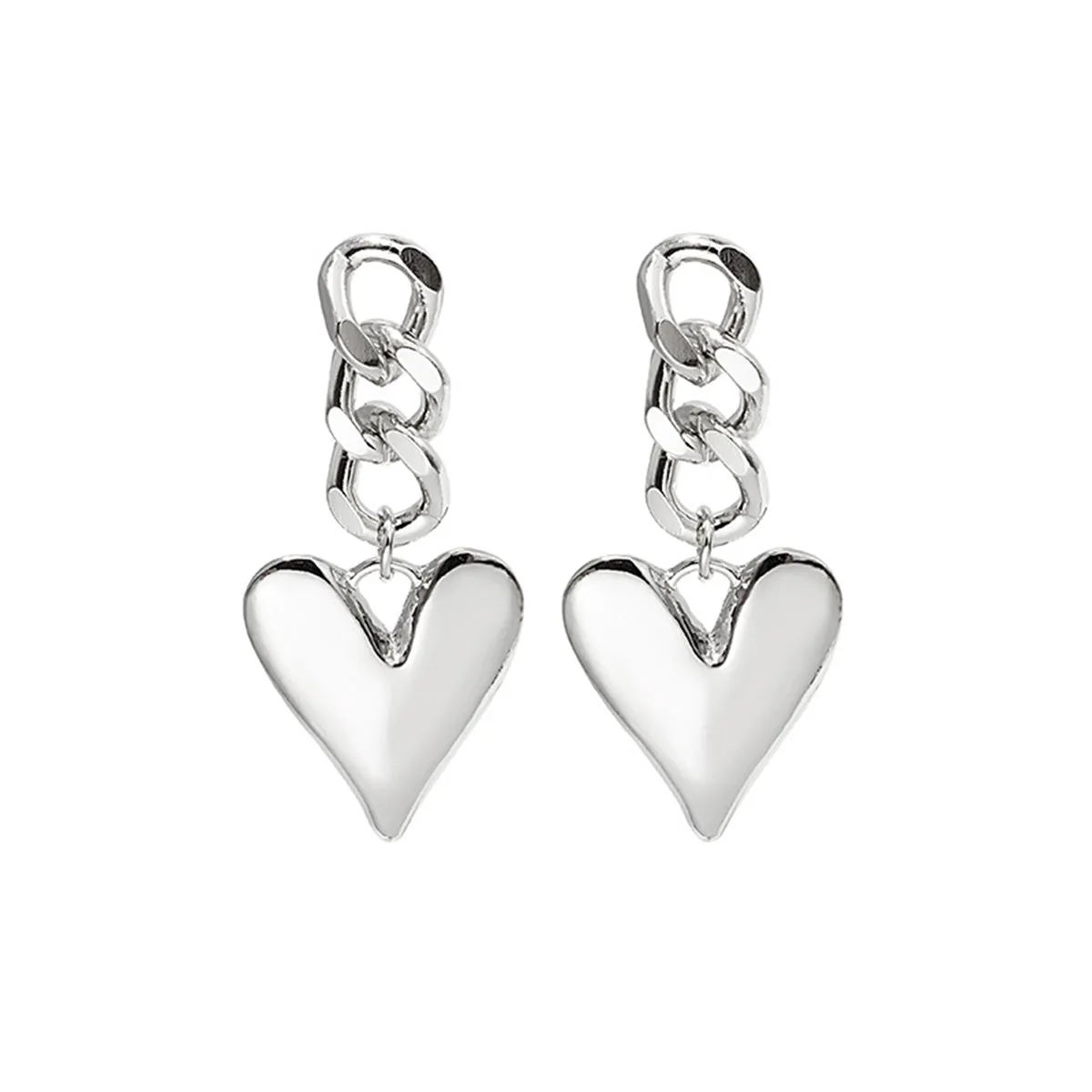 Silver-Plated Curb Chain Heart Drop Earrings