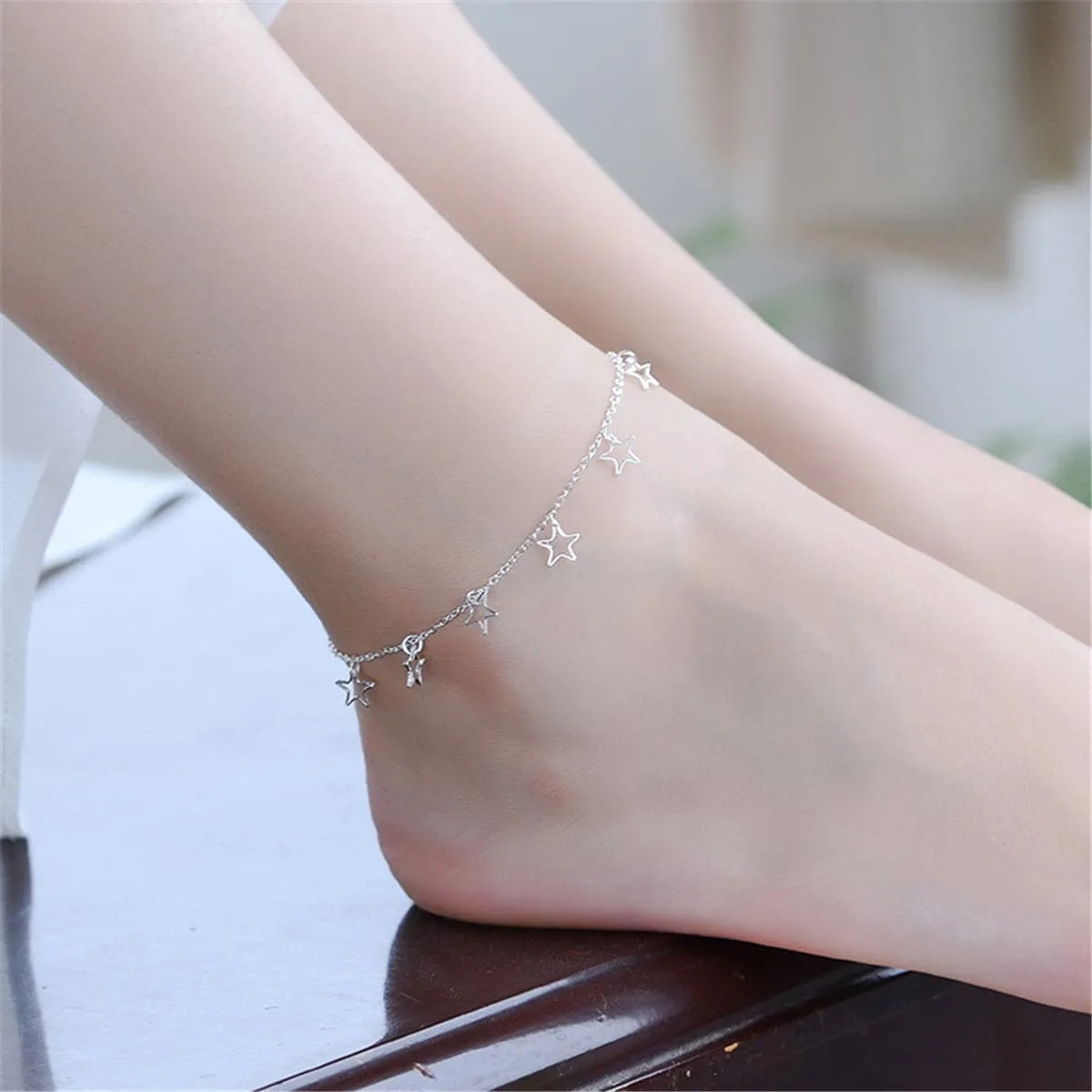 Silver-Plated Open Star Anklet