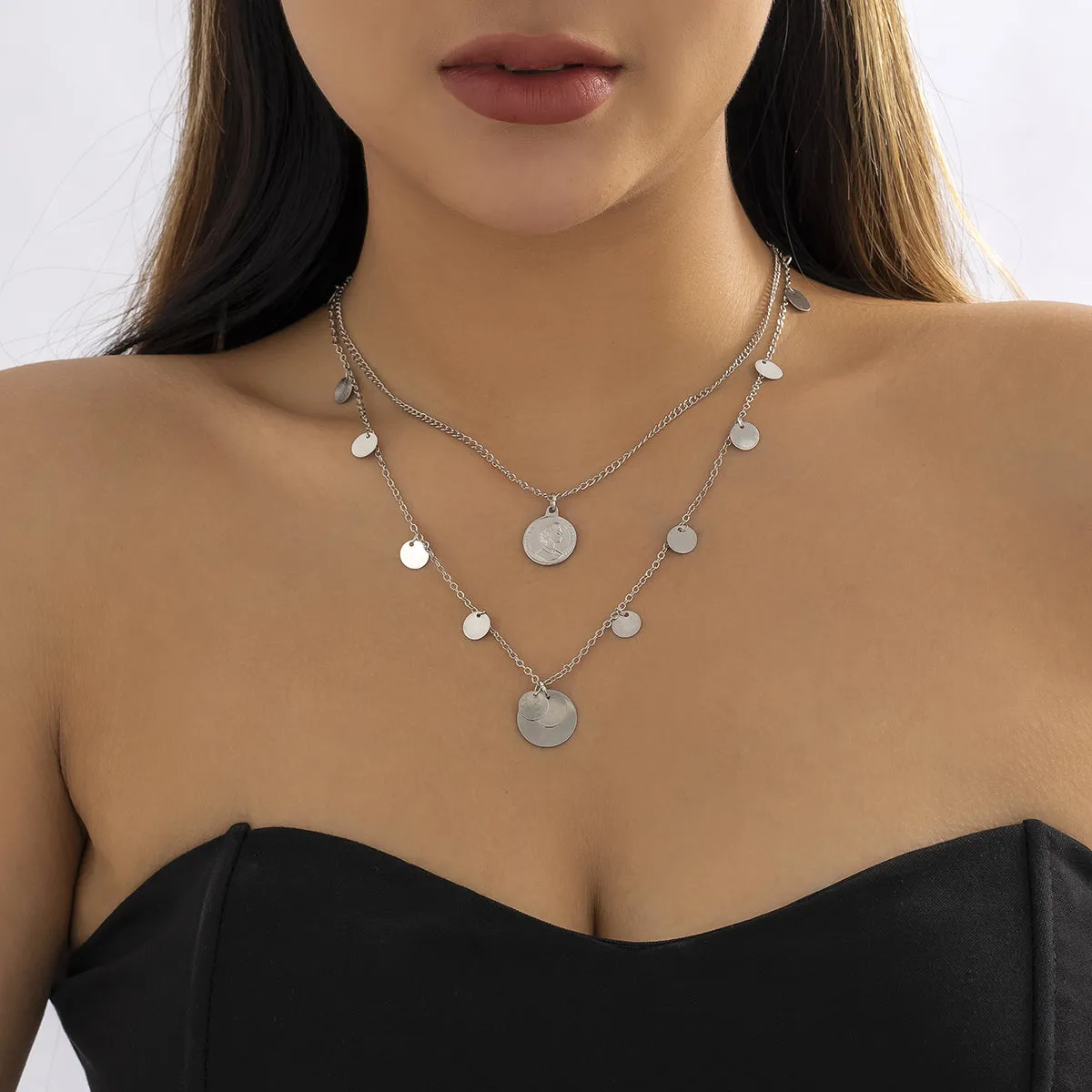 Silver-Plated Sequin Necklace Set
