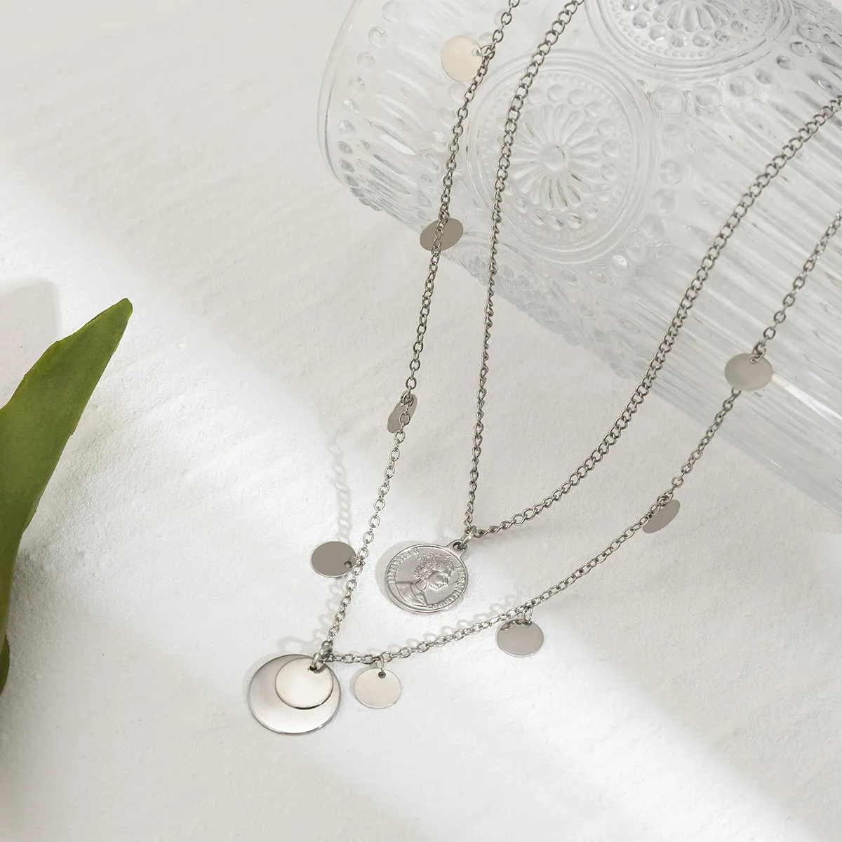 Silver-Plated Sequin Necklace Set
