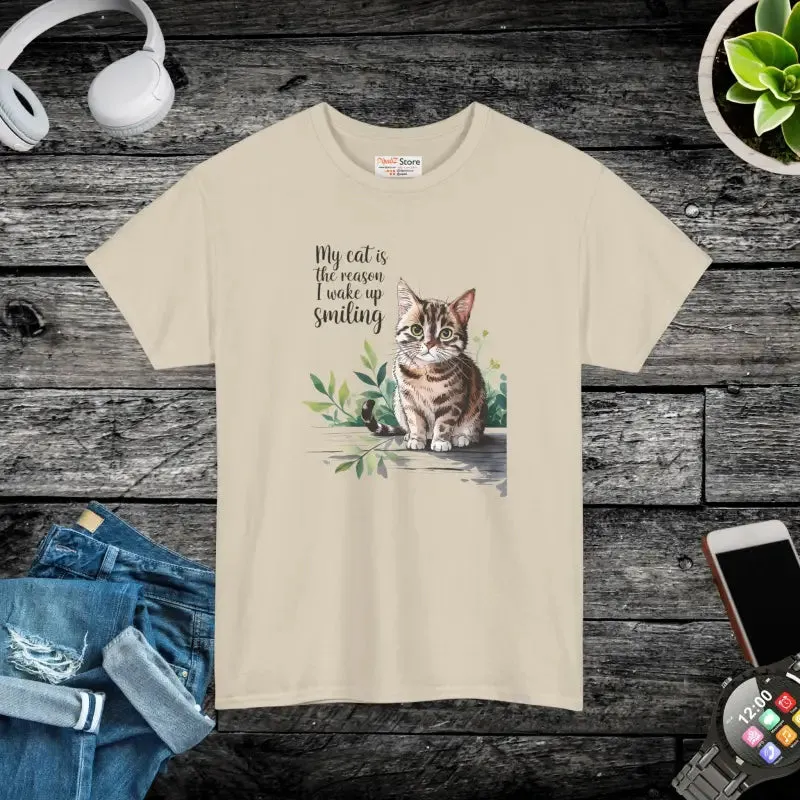 Smiling Unisex Heavy Cotton Tee for Cat Lovers