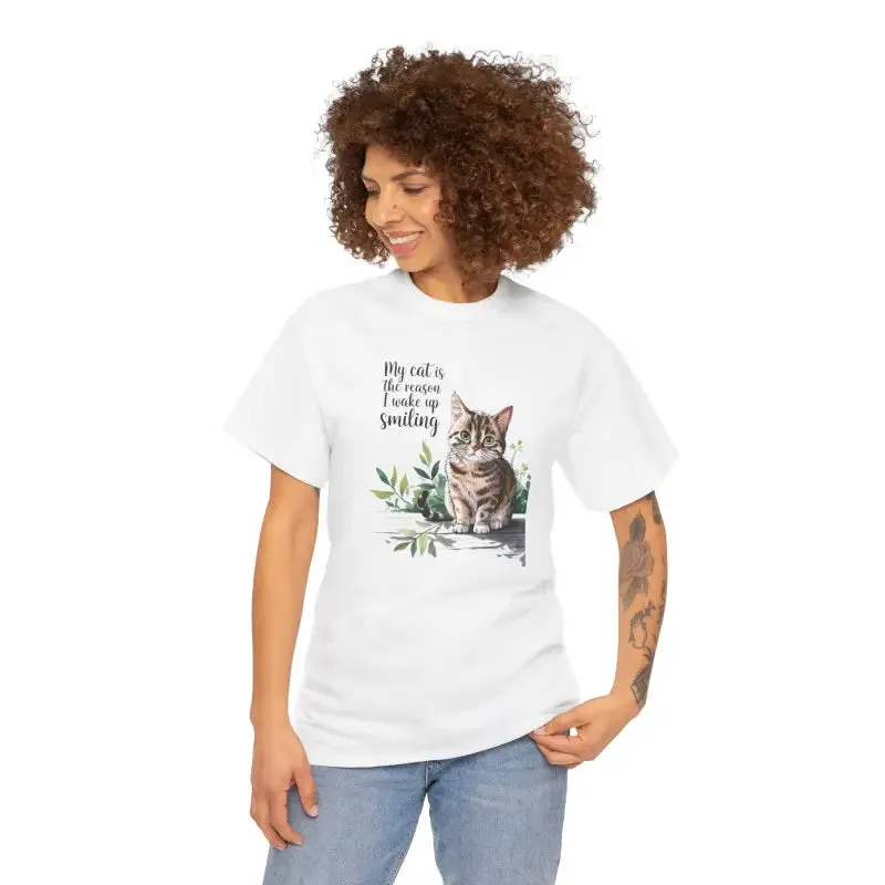 Smiling Unisex Heavy Cotton Tee for Cat Lovers