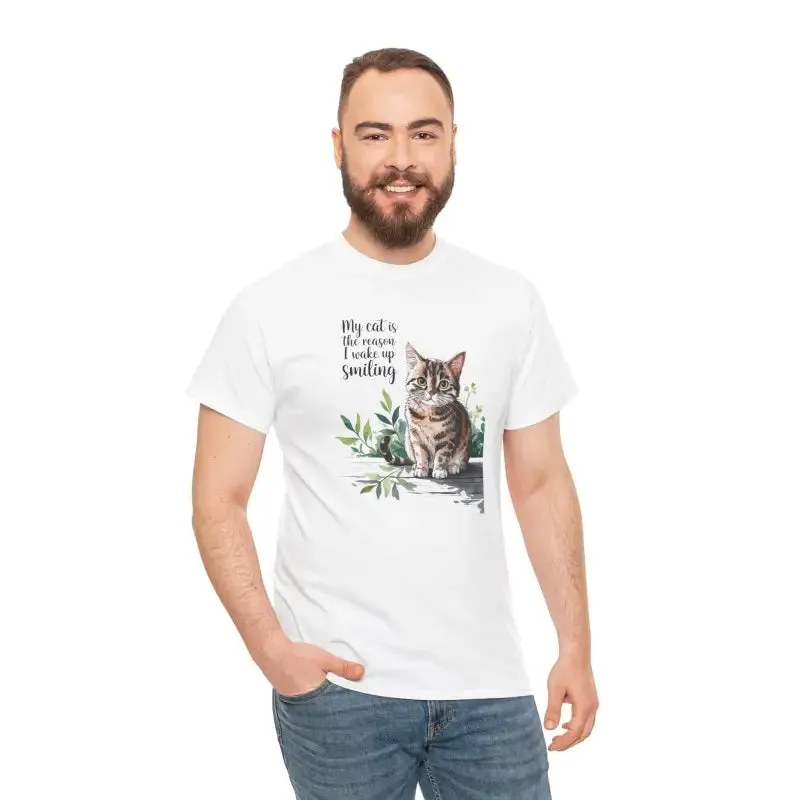 Smiling Unisex Heavy Cotton Tee for Cat Lovers
