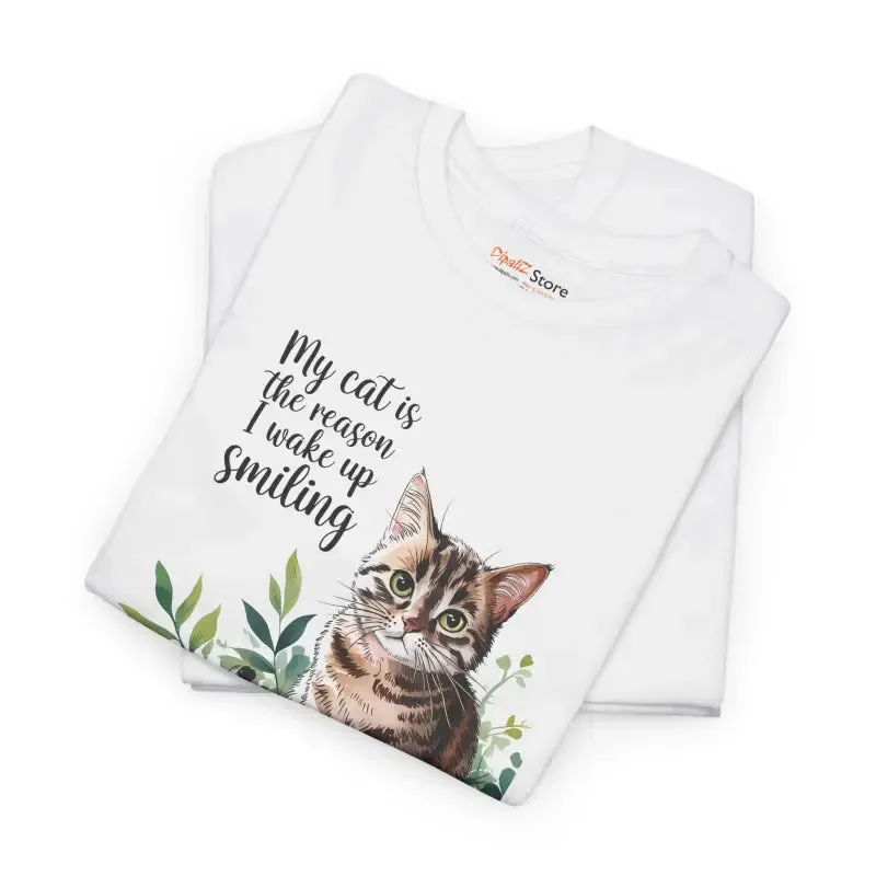Smiling Unisex Heavy Cotton Tee for Cat Lovers
