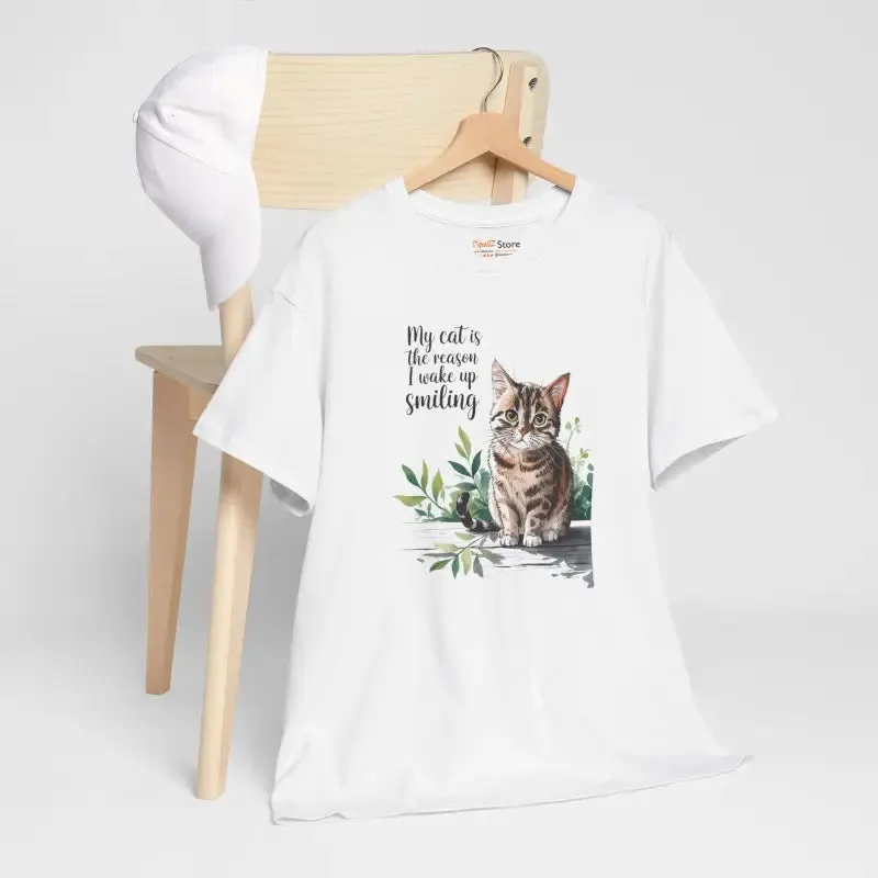 Smiling Unisex Heavy Cotton Tee for Cat Lovers