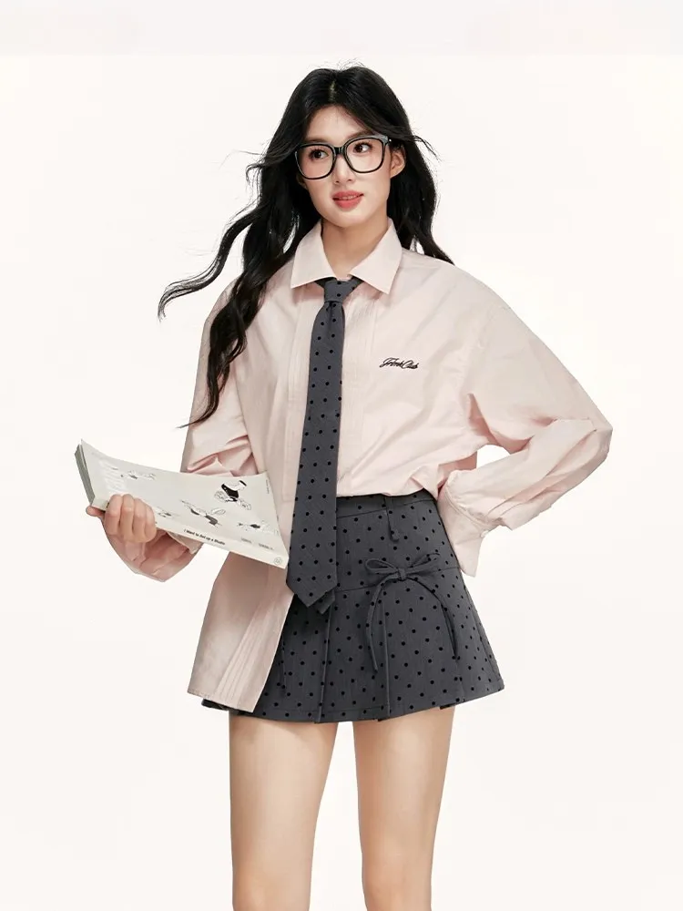 Soft Pink Pleated Cotton Shirt