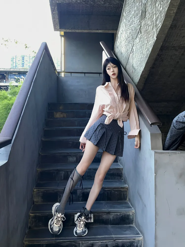 Soft Pink Pleated Cotton Shirt