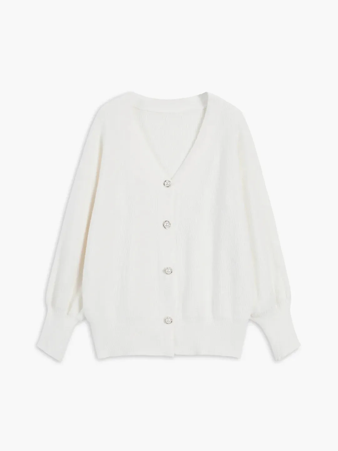Solid Color Long-sleeved Pearl Oversized Cardigan