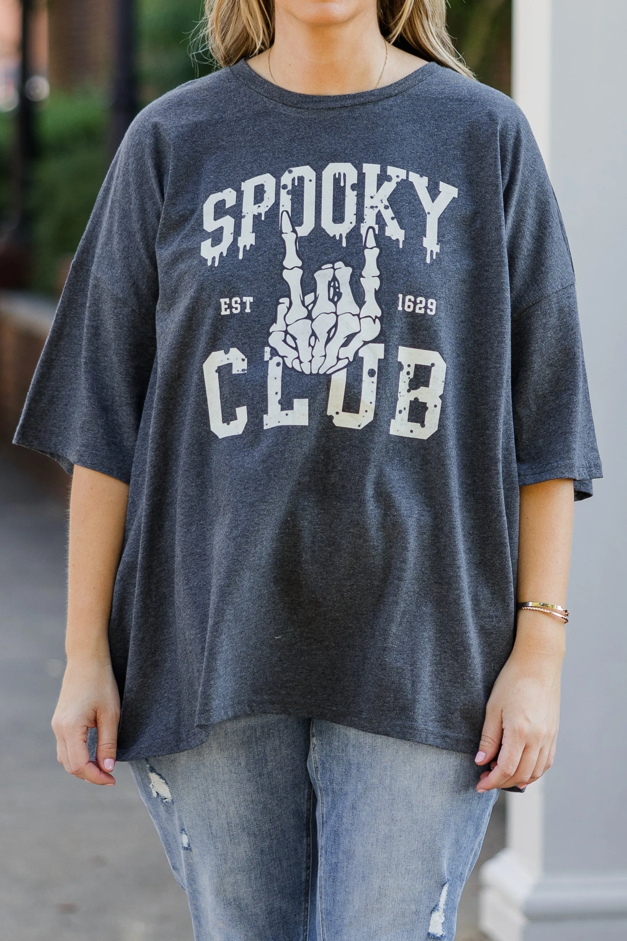 Spooky Club Boyfriend Tee, Charcoal
