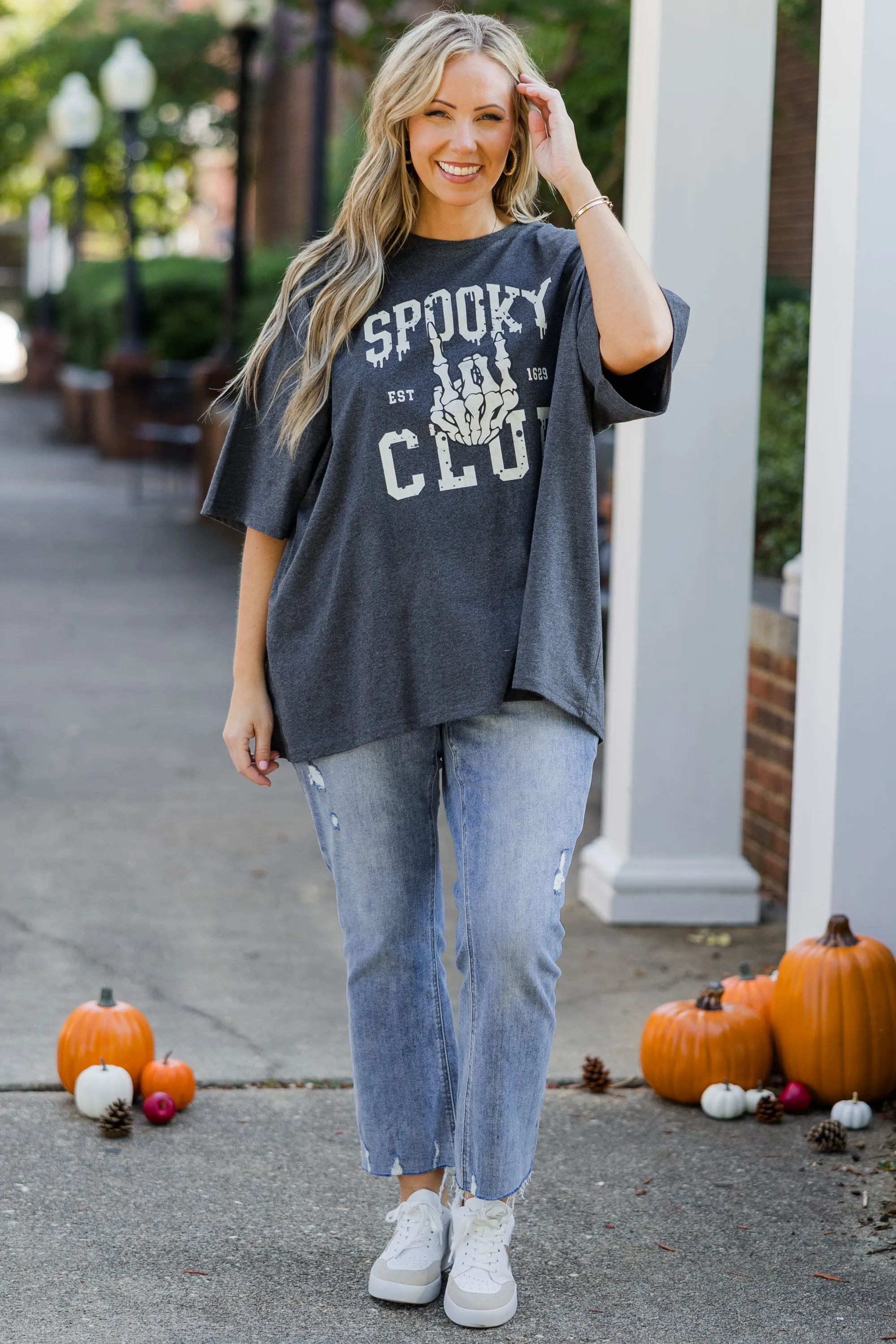 Spooky Club Boyfriend Tee, Charcoal