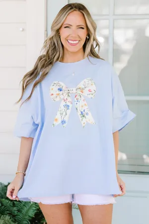 Spring Bows Boyfriend Tee, Ash Blue