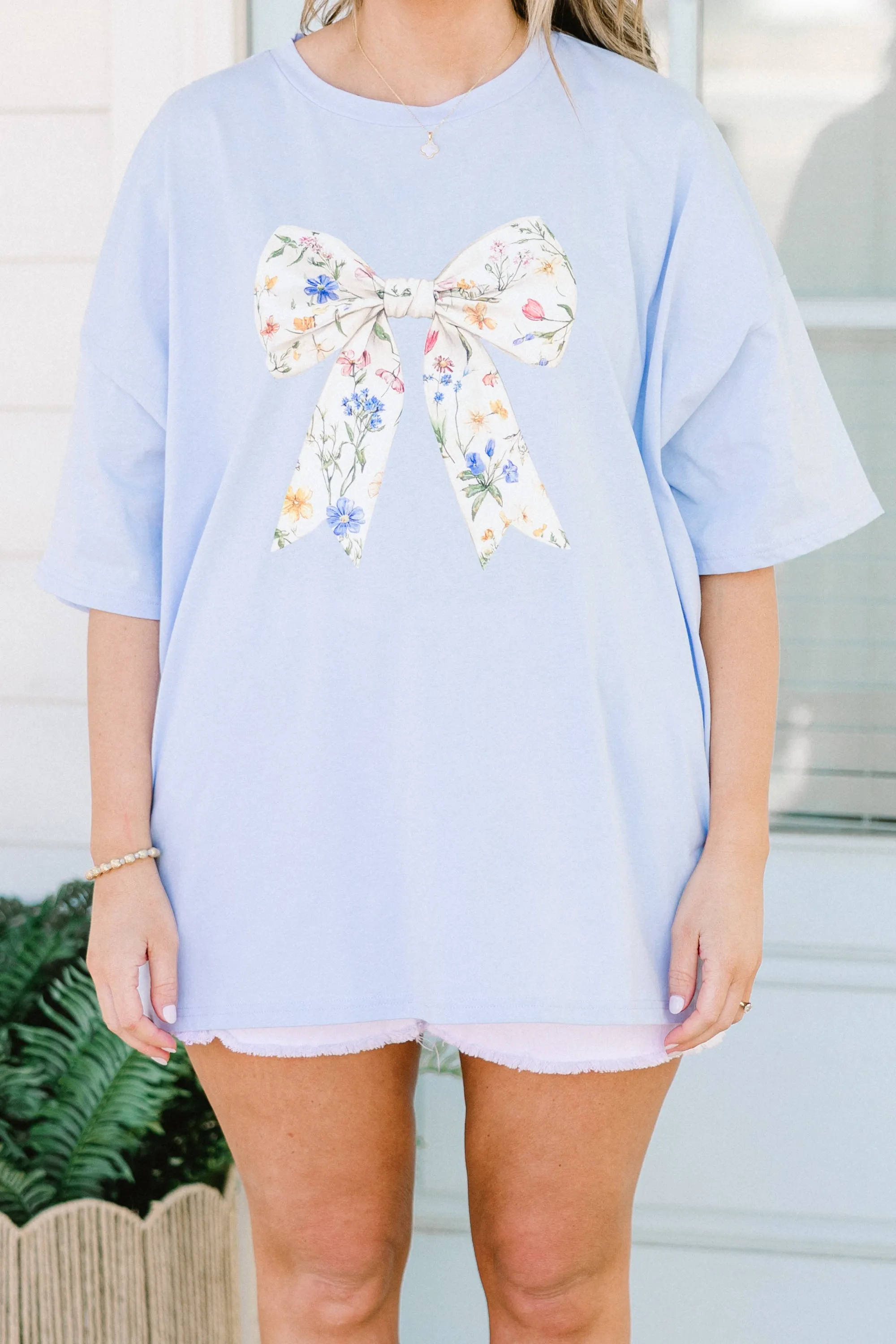 Spring Bows Boyfriend Tee, Ash Blue