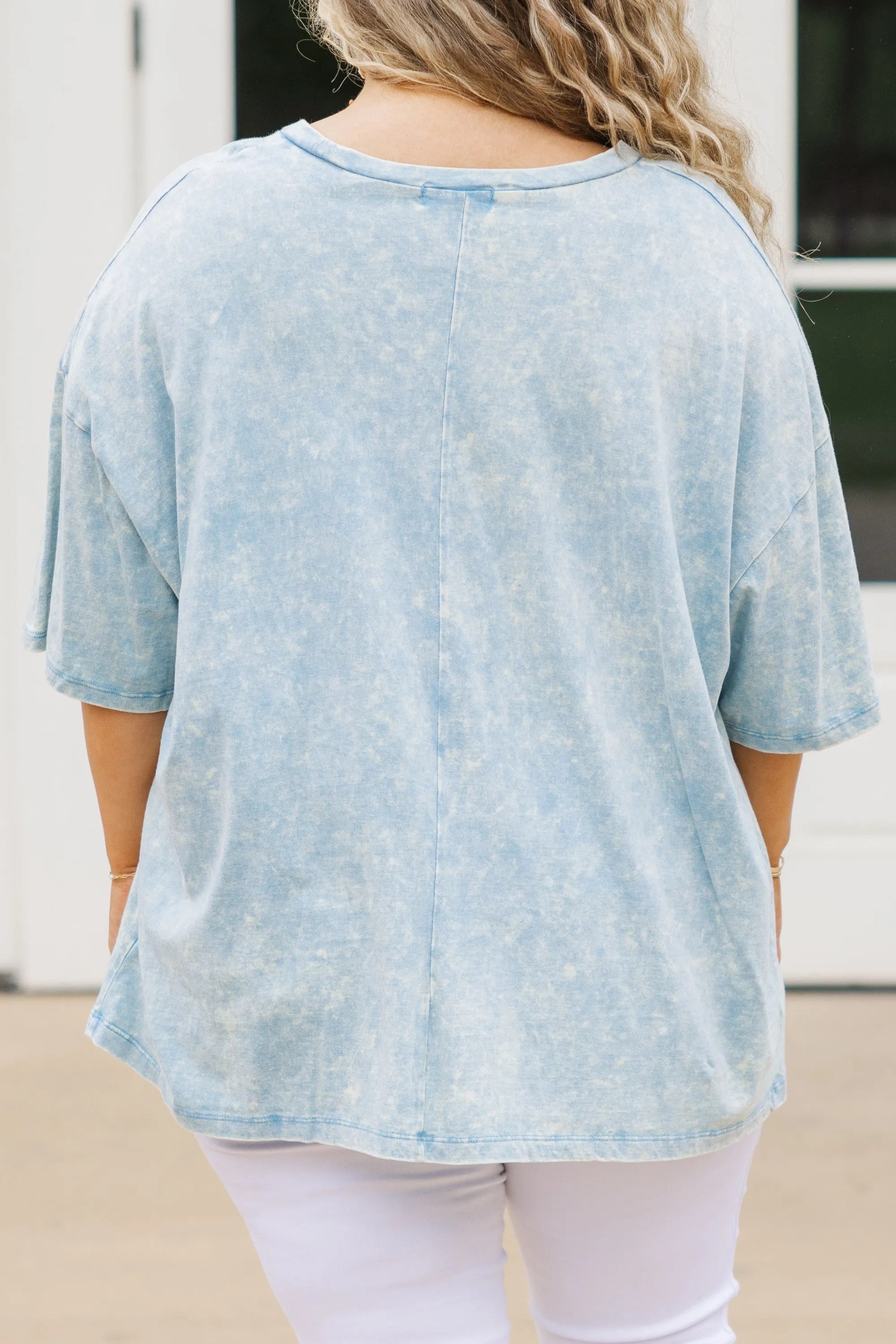 Stars Make Me Smile Boyfriend Tee, Ice Blue Acid Wash