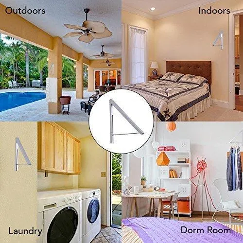 Stock Your Home Folding Clothes Hanger Wall Mounted Retractable Clothes Drying Rack Laundry Room Closet Storage & Organization, Aluminum, Easy Installation – Silver