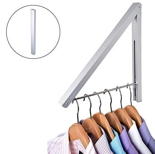 Stock Your Home Folding Clothes Hanger Wall Mounted Retractable Clothes Drying Rack Laundry Room Closet Storage & Organization, Aluminum, Easy Installation – Silver