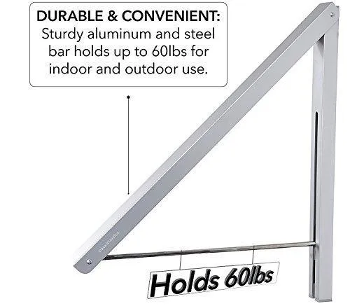 Stock Your Home Folding Clothes Hanger Wall Mounted Retractable Clothes Drying Rack Laundry Room Closet Storage & Organization, Aluminum, Easy Installation – Silver