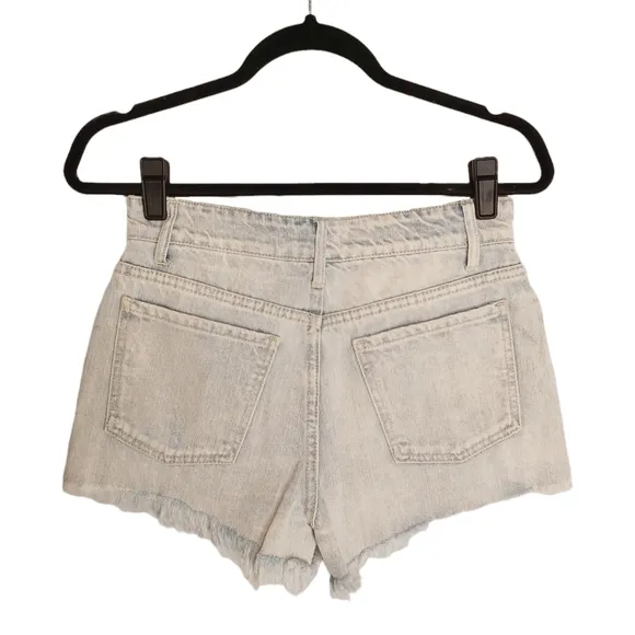 SUNSET SPRING Iridescent Sequin Front Distressed Raw Hem Light Denim Shorts 26