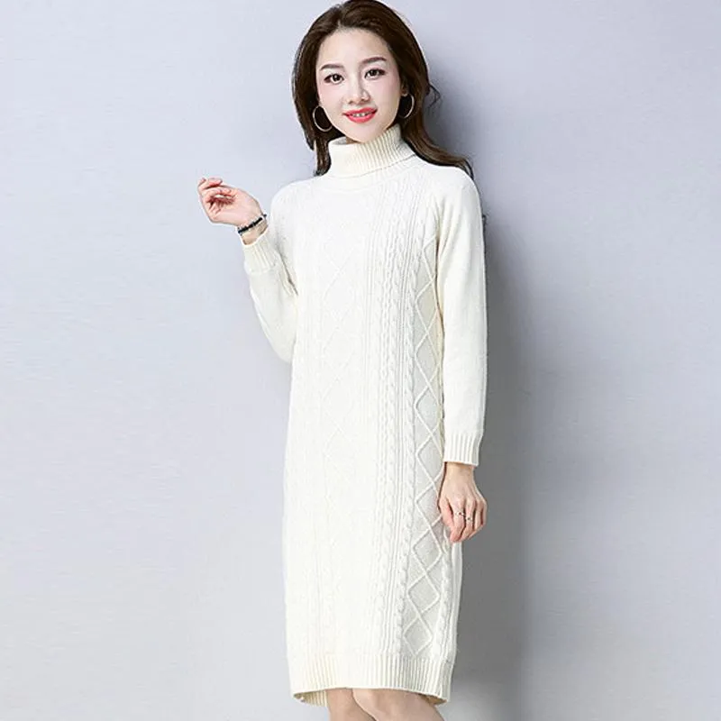 Sweater Women Pullover Turtleneck Sweater Dresses for Women Warm Casual Turtleneck Knitted Dresses