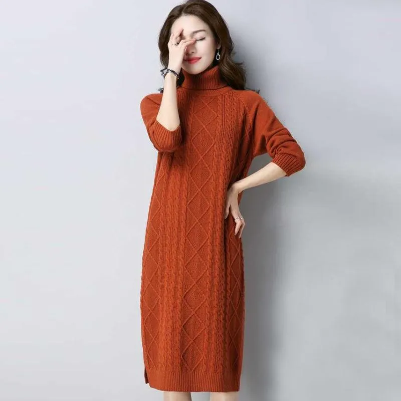 Sweater Women Pullover Turtleneck Sweater Dresses for Women Warm Casual Turtleneck Knitted Dresses