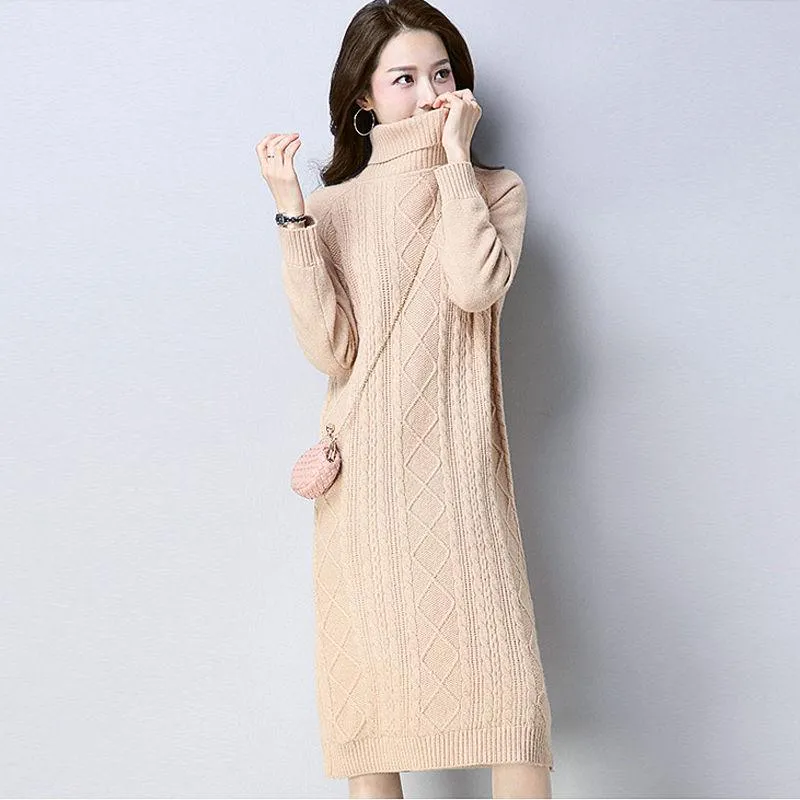 Sweater Women Pullover Turtleneck Sweater Dresses for Women Warm Casual Turtleneck Knitted Dresses