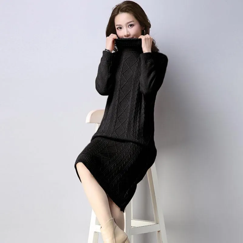 Sweater Women Pullover Turtleneck Sweater Dresses for Women Warm Casual Turtleneck Knitted Dresses