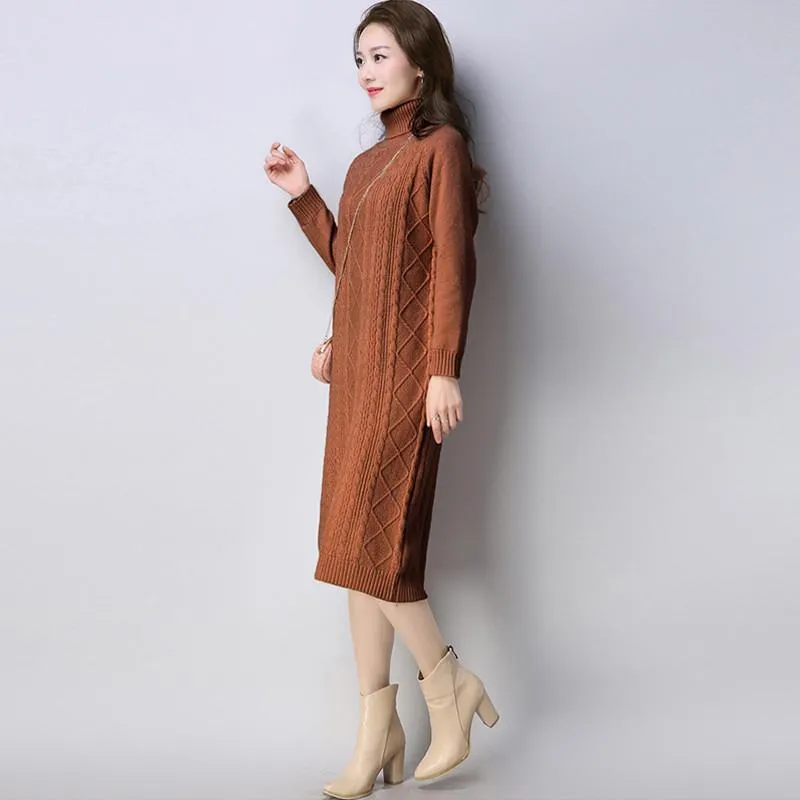 Sweater Women Pullover Turtleneck Sweater Dresses for Women Warm Casual Turtleneck Knitted Dresses