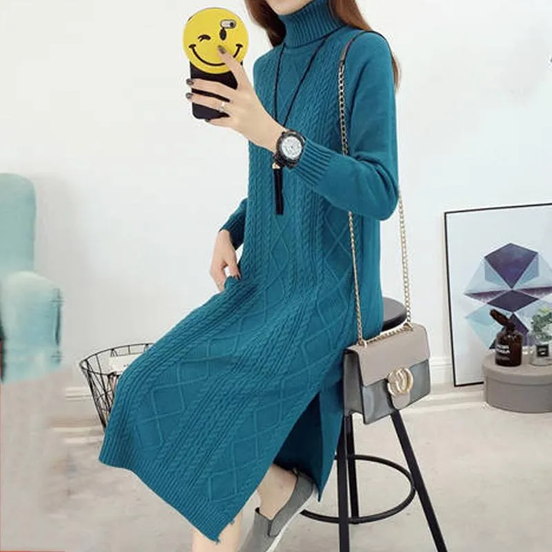 Sweater Women Pullover Turtleneck Sweater Dresses for Women Warm Casual Turtleneck Knitted Dresses