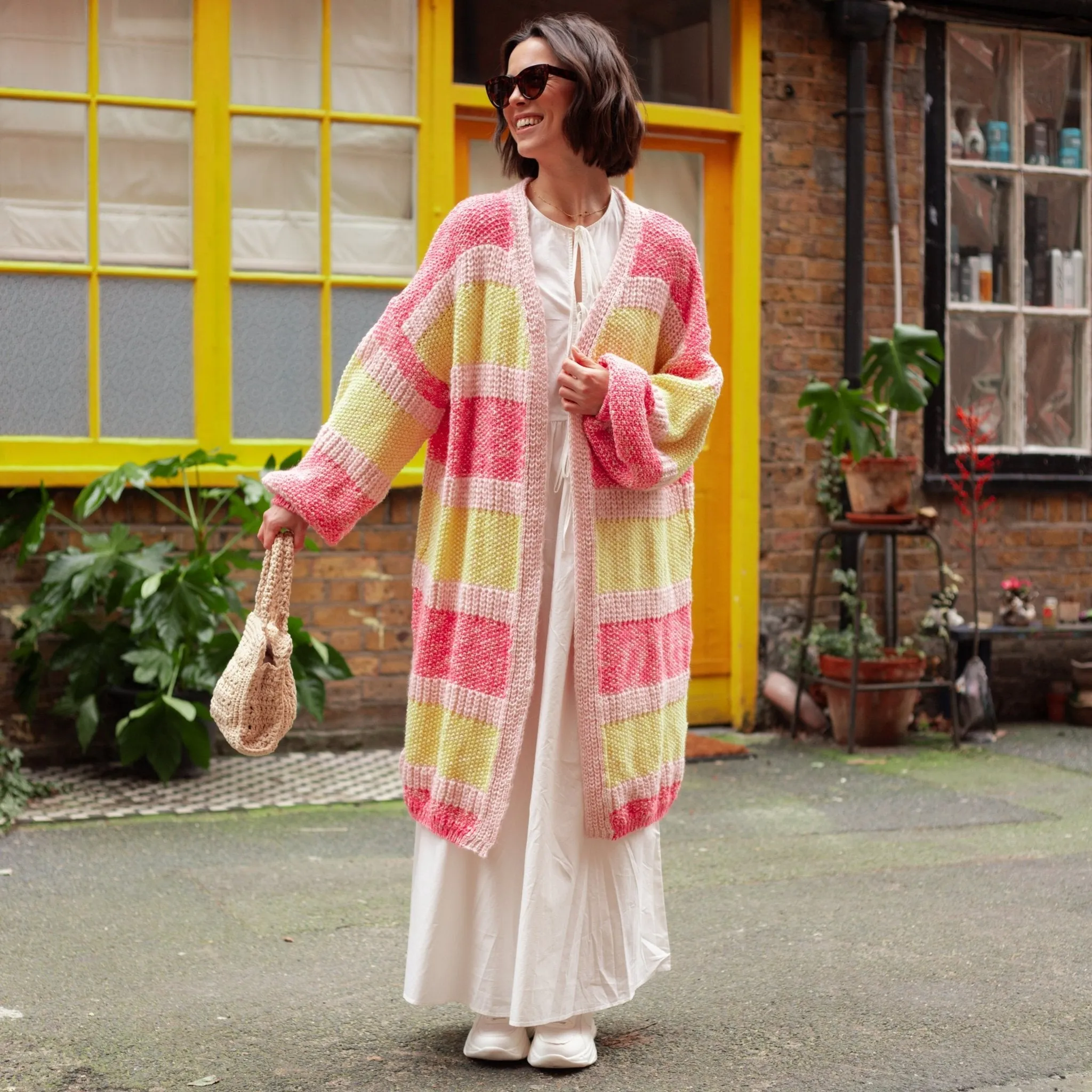 Tracy Stripe Balloon Sleeve Midi Cardigan - Pink