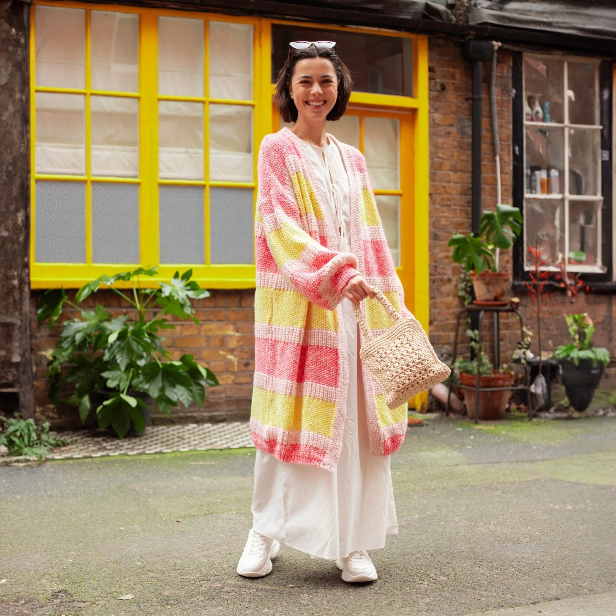 Tracy Stripe Balloon Sleeve Midi Cardigan - Pink