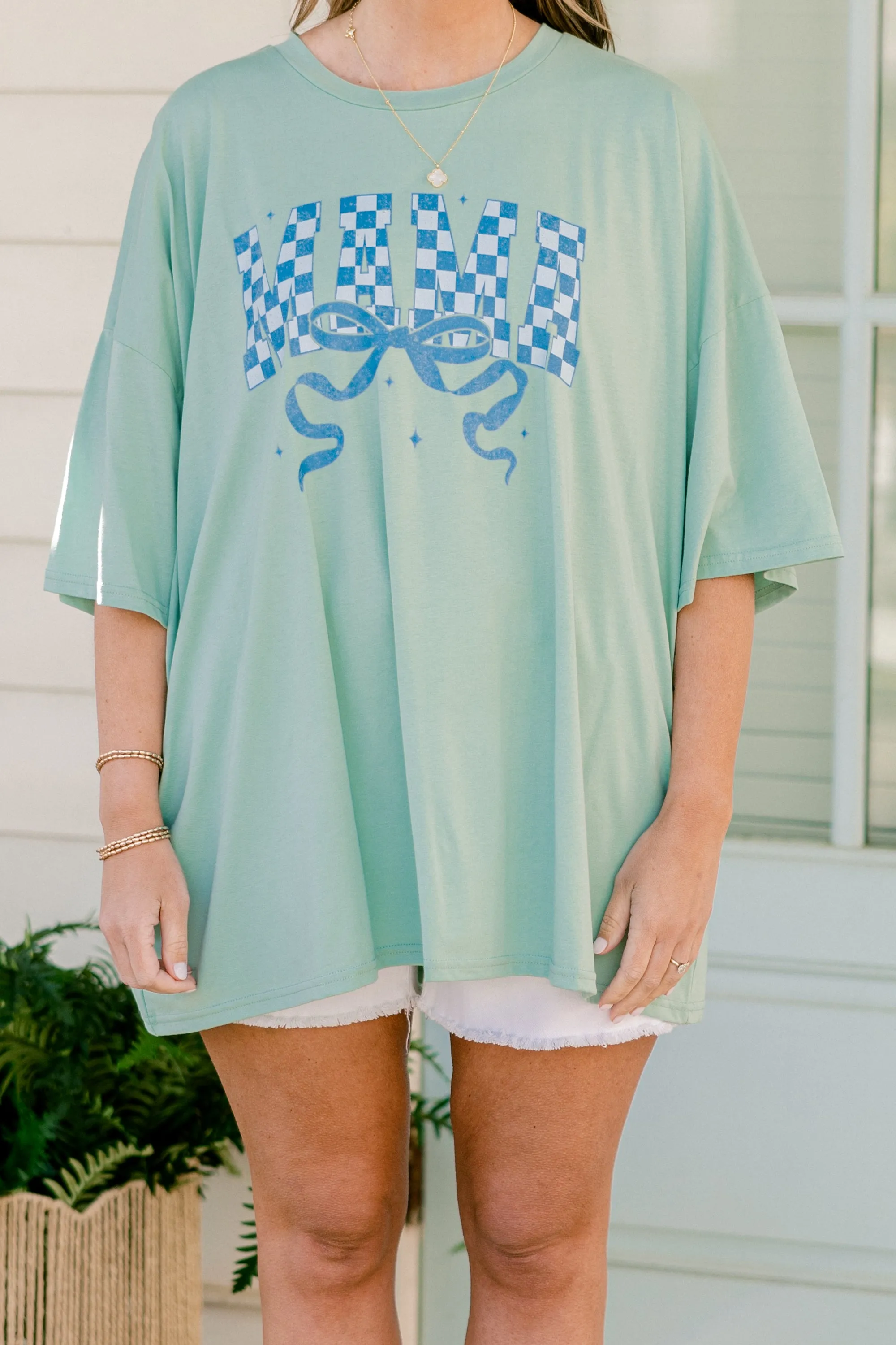 Trendy Mama Boyfriend Tee, Light Green