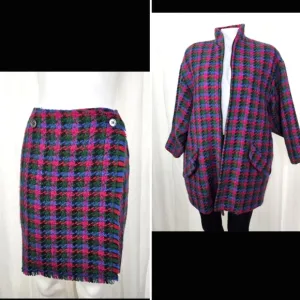 Vintage Jennifer George 2-piece wrap skirt and oversized coat set wool knit pink