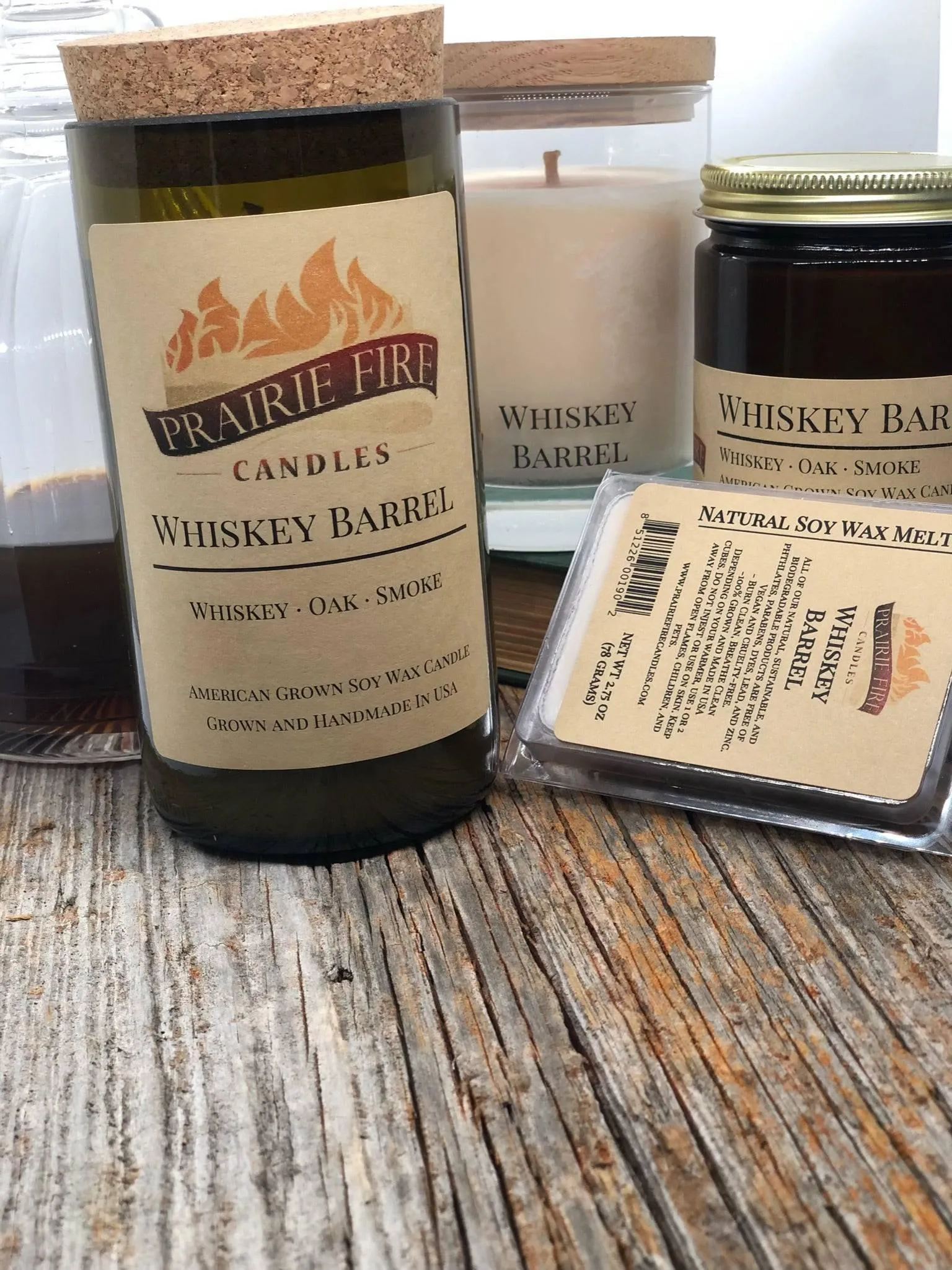 Whiskey Barrel Soy Wax Candle | Repurposed Wine Bottle Candle Natural Cork | Handmade in USA Candle | Eco-Friendly Candle | Non-Toxic Soy Candle