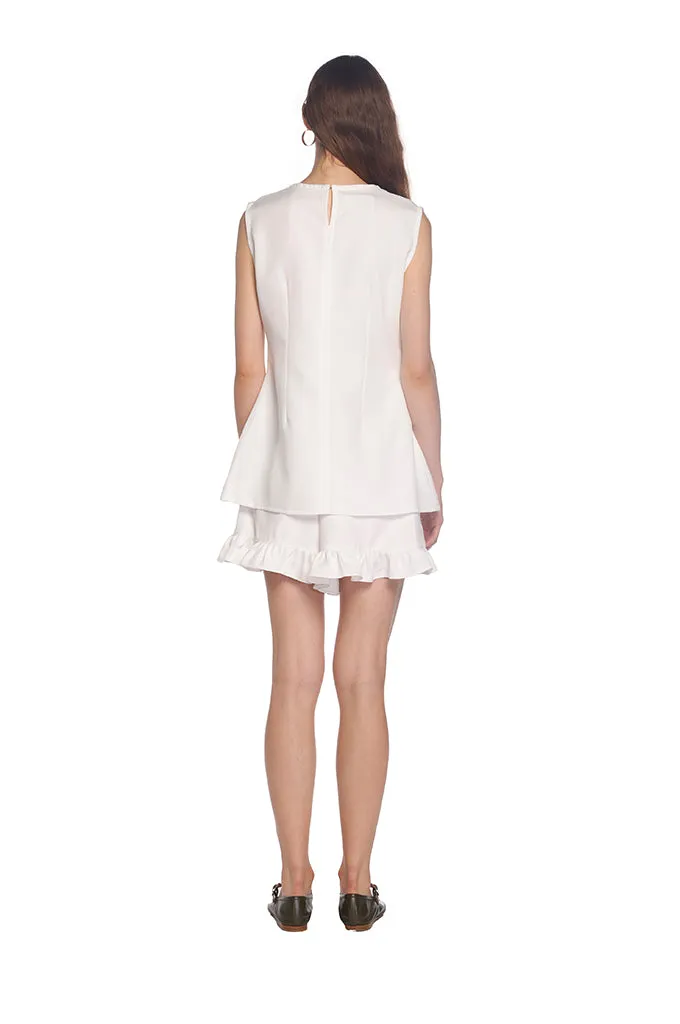 White Hibiscus Ruffle Shorts