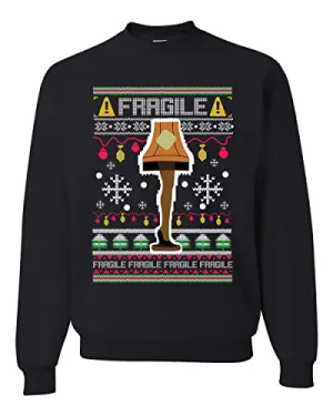 Wild Bobby Fragile Leg Lamp Christmas Story Funny Xmas Ugly Christmas Sweater Unisex Crewneck Graphic Sweatshirt, Black, X-Large