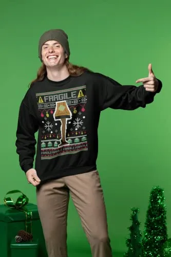 Wild Bobby Fragile Leg Lamp Christmas Story Funny Xmas Ugly Christmas Sweater Unisex Crewneck Graphic Sweatshirt, Black, X-Large