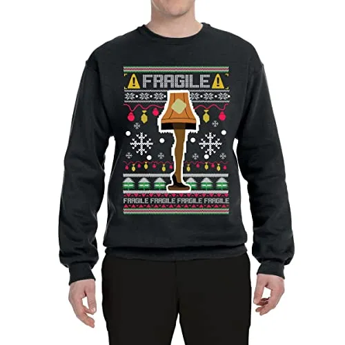 Wild Bobby Fragile Leg Lamp Christmas Story Funny Xmas Ugly Christmas Sweater Unisex Crewneck Graphic Sweatshirt, Black, X-Large