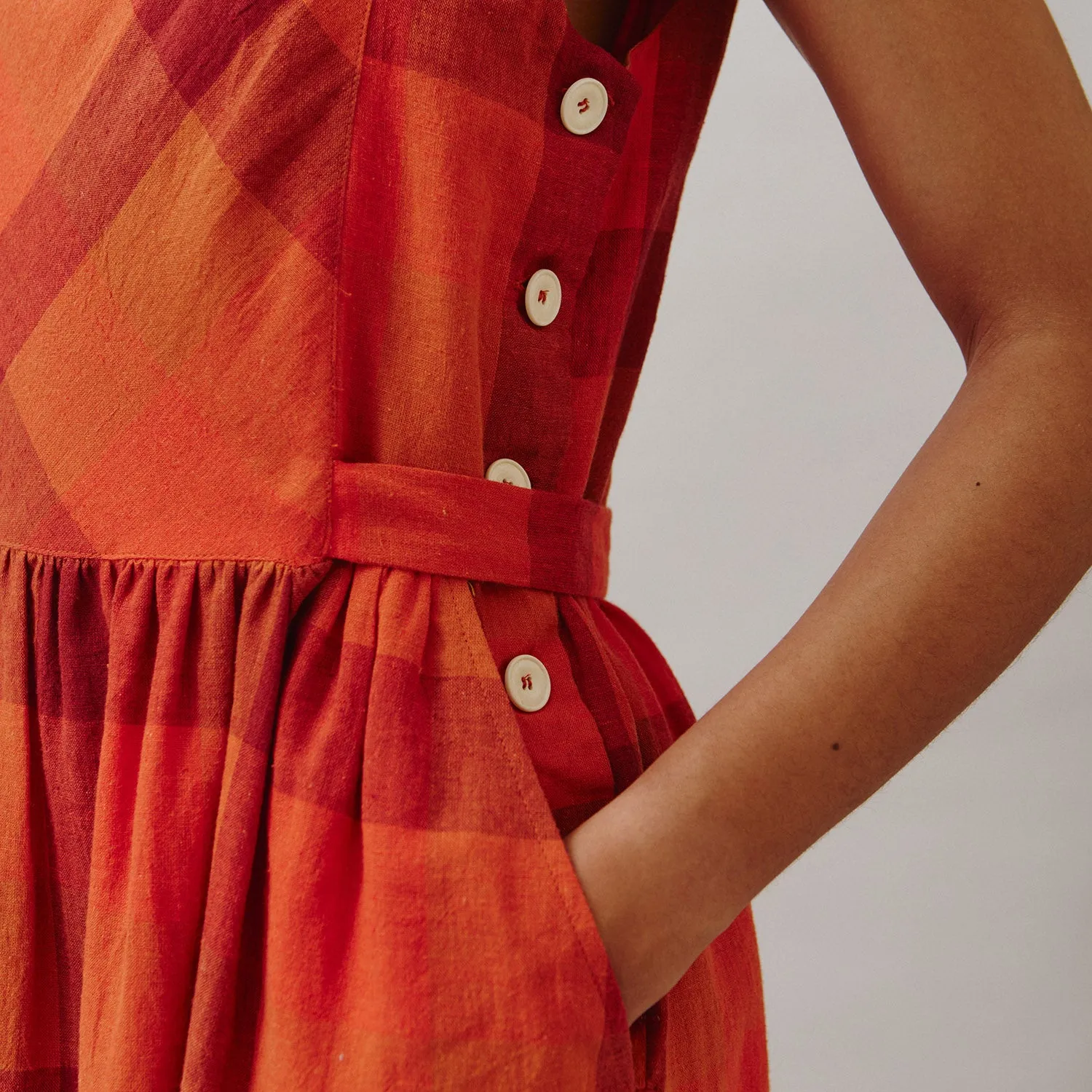 Women's Cotton/Linen Frankie Dress - Red Check