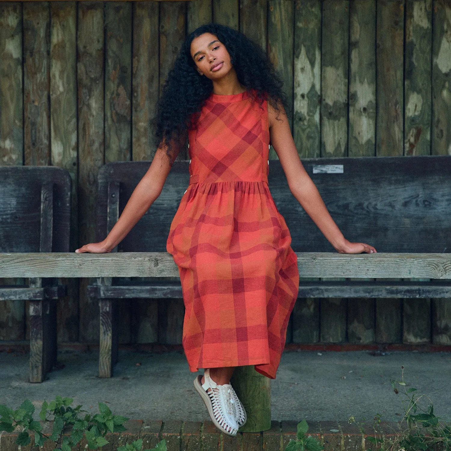 Women's Cotton/Linen Frankie Dress - Red Check
