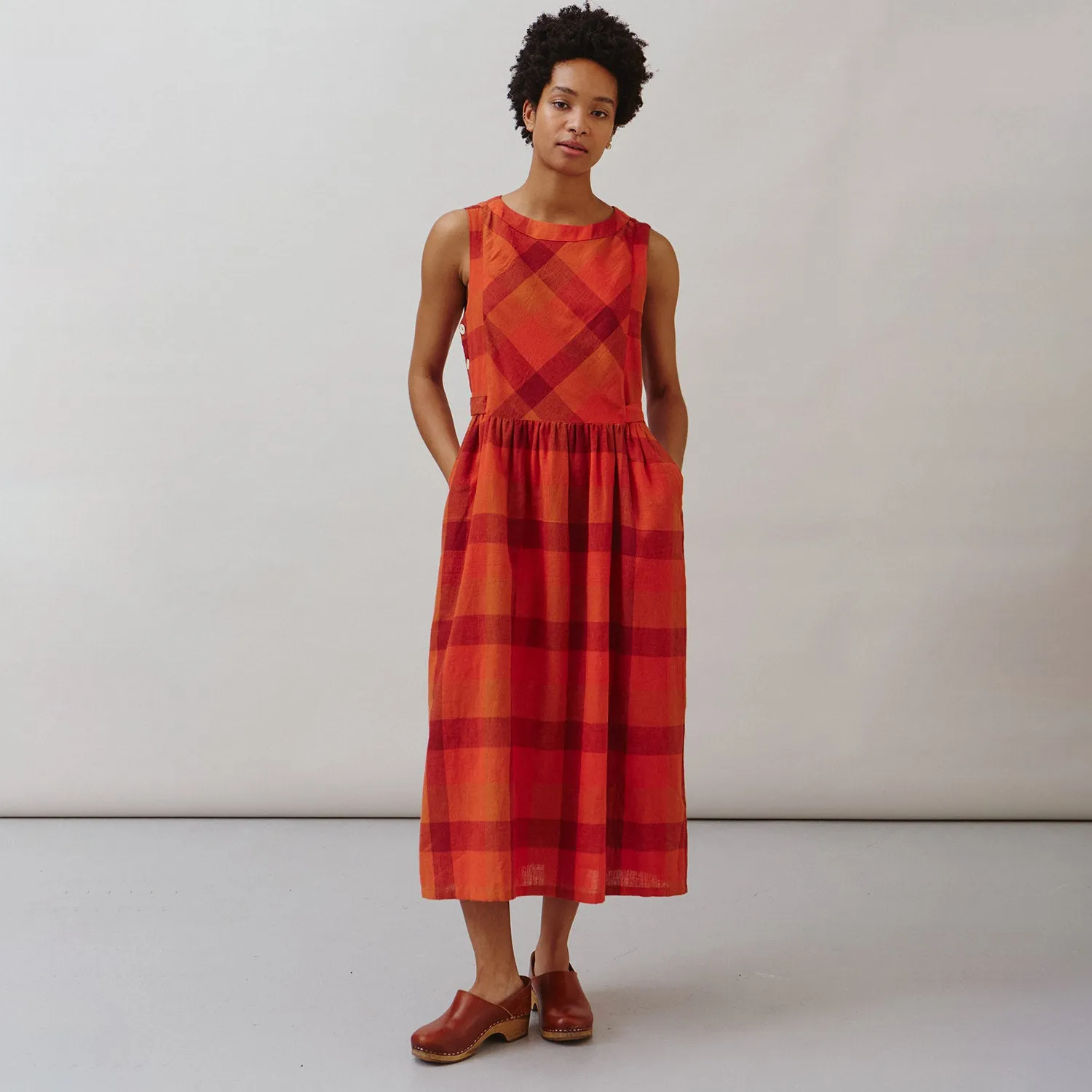 Women's Cotton/Linen Frankie Dress - Red Check