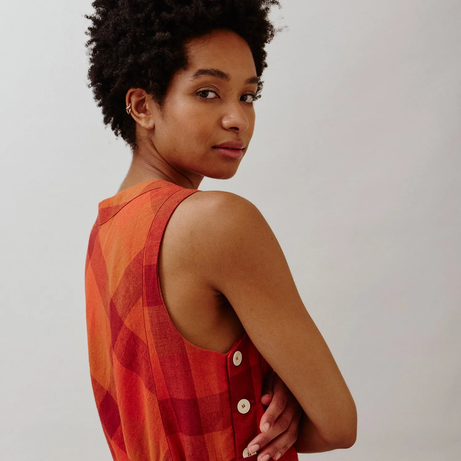 Women's Cotton/Linen Frankie Dress - Red Check