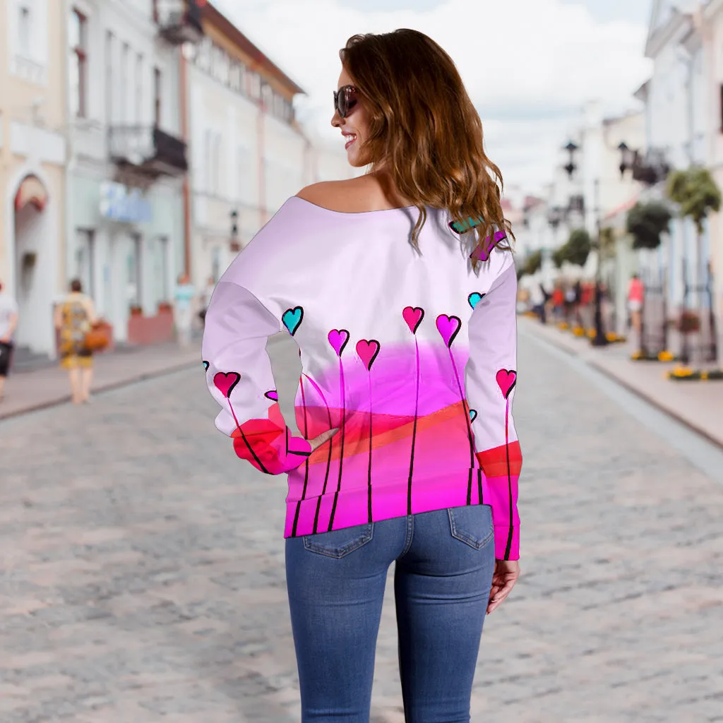 Women's Hearts Off Shoulder Sweater